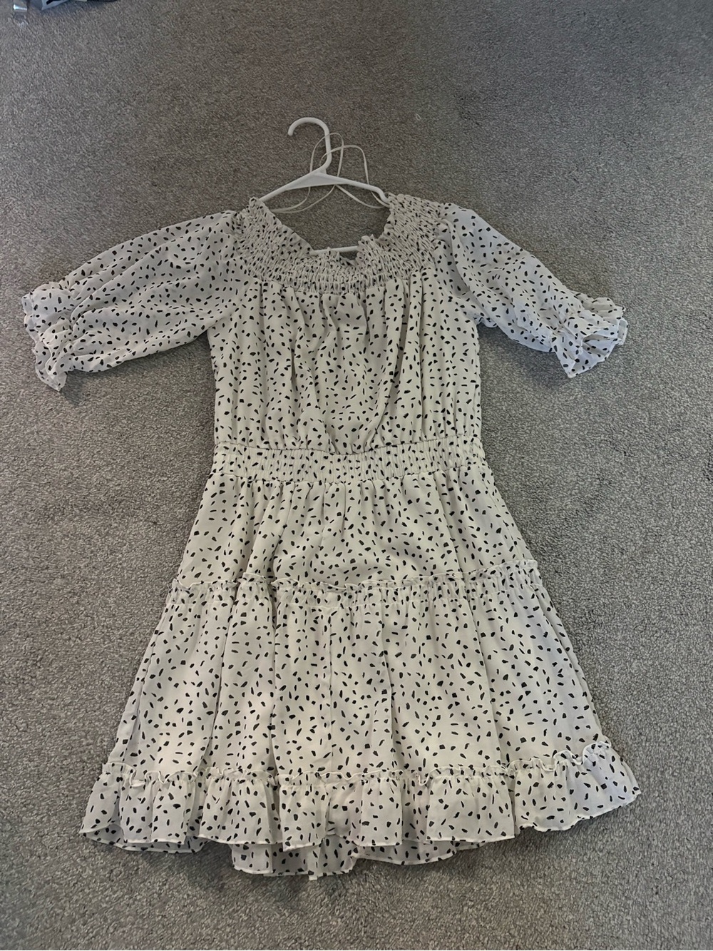 Mi Amore White Dress with Black Dot Print